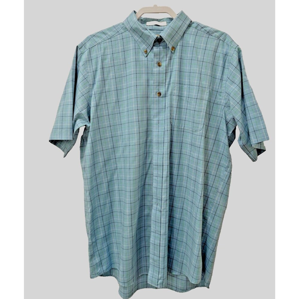 LL Bean Short-Sleeve Wrinkle Resistant Cotton Traditional Fit Shirt Men's L Tall